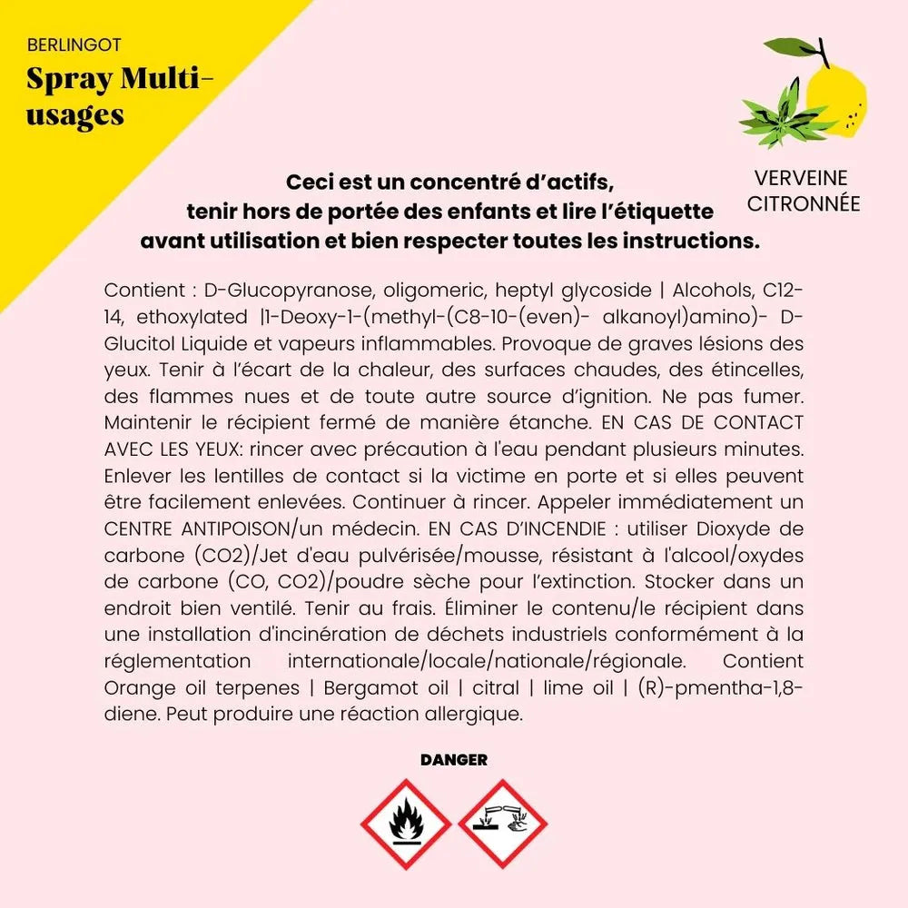 Étiquette de composition et précautions d'emploi du berlingot concentré nettoyant multi-usages Pimpant fabriqué en France.