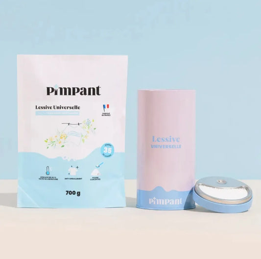 Boîte en métal réutilisable et intelligente Pimpant pour lessive universelle en poudre, vendue vide pour accueillir vos éco-recharges, KAVERN.