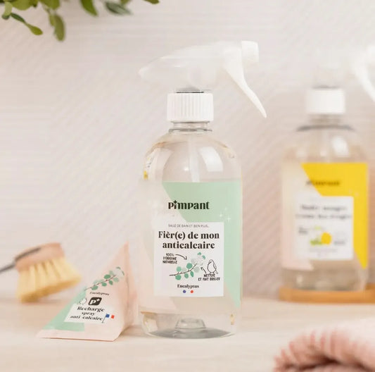 Vaporisateur vide Pimpant anti-calcaire, design élégant et transparent, parfait pour une salle de bain zéro déchet et stylée.