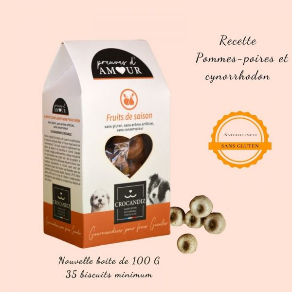 Biscuits Naturels pour Chien Pomme, Poire et Cynorrhodon - Sans Gluten (100g)