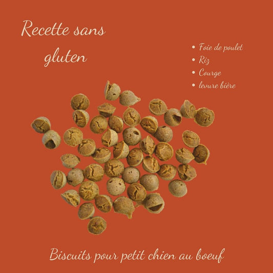 Liste des ingrédients sains pour chien : foie de poulet, courge, levure de bière et riz bio pour une digestion optimale.