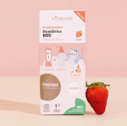 Création du dentifrice enfant Pimpant : une activité ludique où l'on mélange la poudre à l'eau pour obtenir un gel goût fraise.