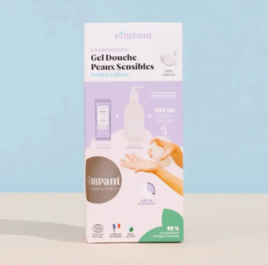 Formule hypoallergénique et sans parfum du gel douche écologique Pimpant, conçue pour respecter et nettoyer les peaux les plus réactives.