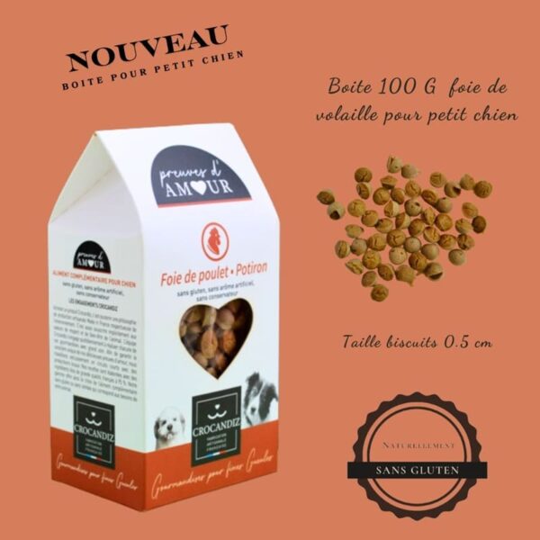 Mini biscuits au foie de poulet de 0,5 cm pour petit chien, parfaits pour l'éducation canine et les chiens gourmands.