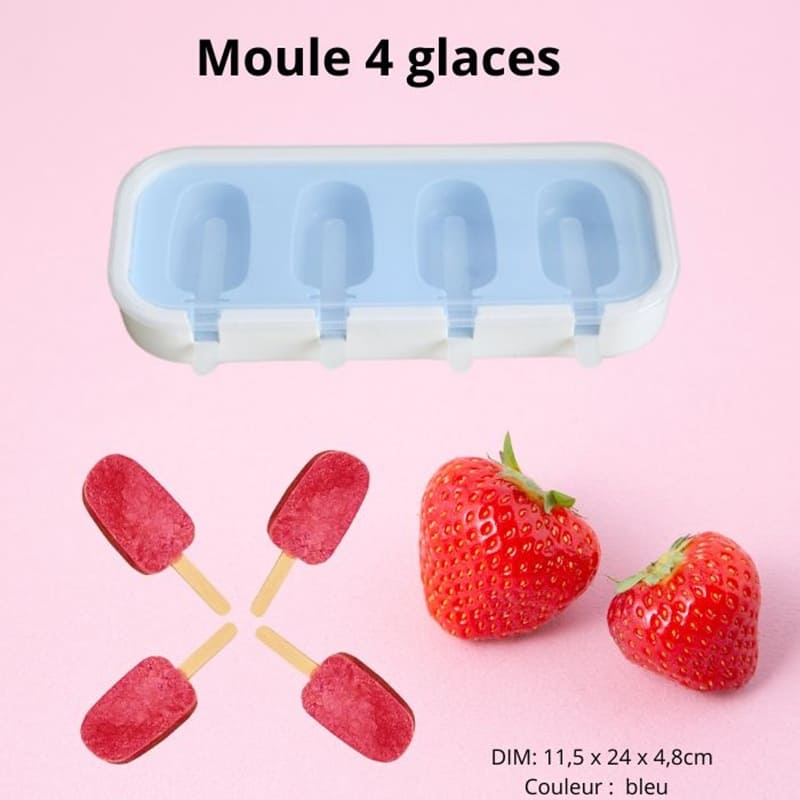 Moule à glace en silicone bleu pour chien avec couvercle transparent, permettant de réaliser 4 esquimaux.