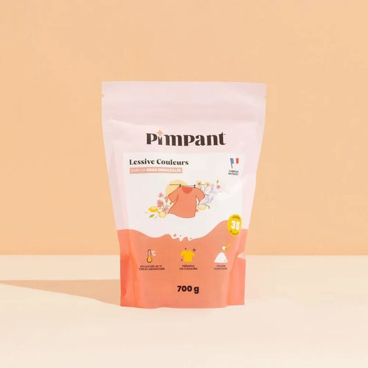 Sachet de lessive concentrée Pimpant spéciale couleurs, senteur naturelle brise ensoleillée, pour un linge propre et délicatement parfumé.