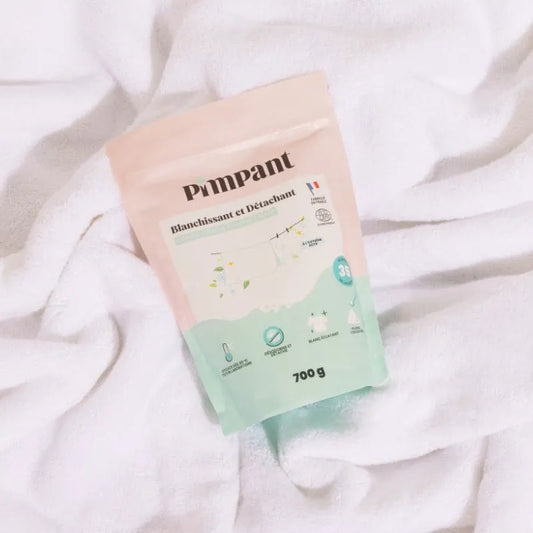 Poudre détachante concentrée Pimpant, désodorise et détache tous types de linge en profondeur de manière écologique.