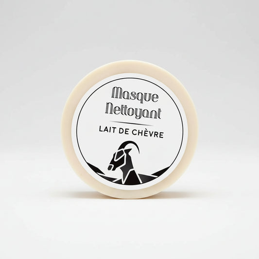Savon masque nettoyant solide 2-en-1 au lait de chèvre et huile d'argan. Soin du visage artisanal anti-acné et cicatrisant, fabriqué en France, boutique KAVERN.