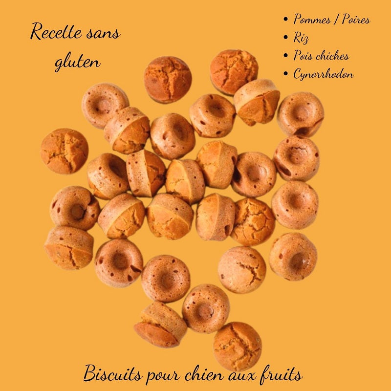 Biscuits Naturels pour Chien Pomme, Poire et Cynorrhodon - Sans Gluten (100g)